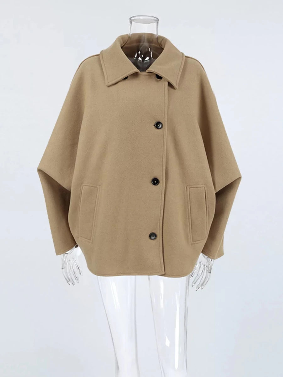 Chic Charm Oversized Lapel Collar Button-Down Coat - WowStore.live