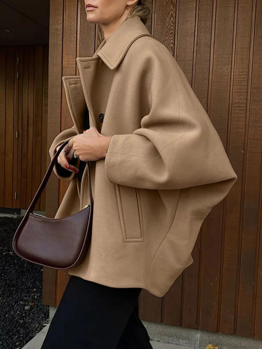 Chic Charm Oversized Lapel Collar Button-Down Coat - WowStore.live