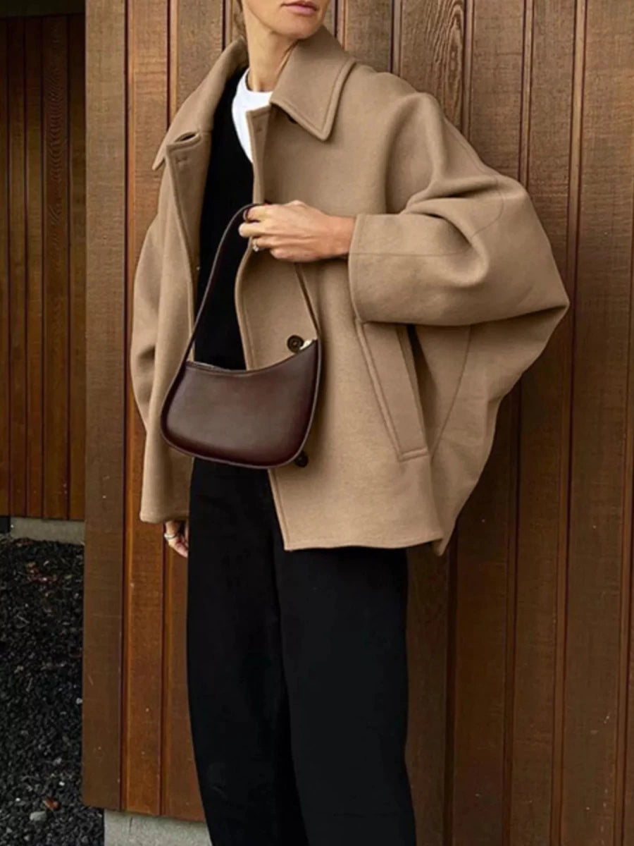 Chic Charm Oversized Lapel Collar Button-Down Coat - WowStore.live