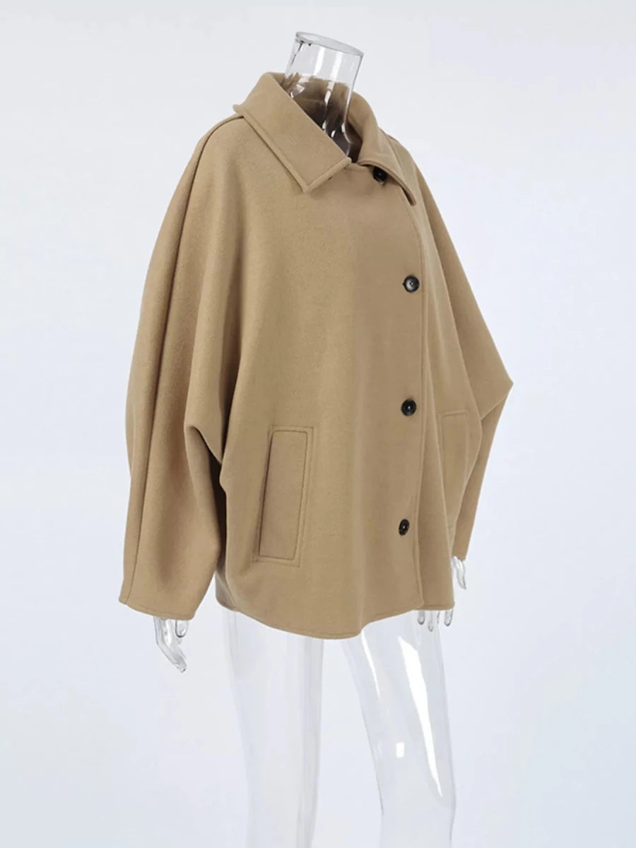 Chic Charm Oversized Lapel Collar Button-Down Coat - WowStore.live