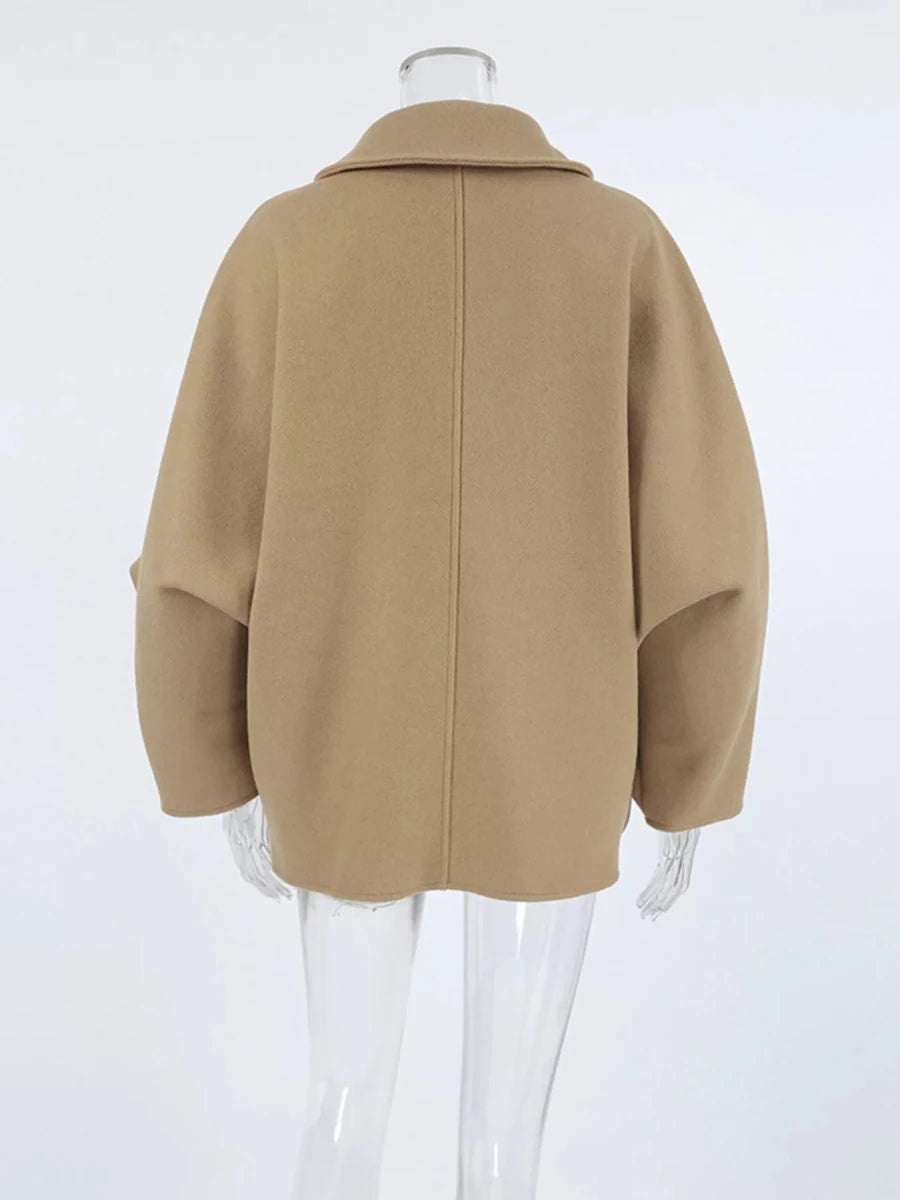 Chic Charm Oversized Lapel Collar Button-Down Coat - WowStore.live