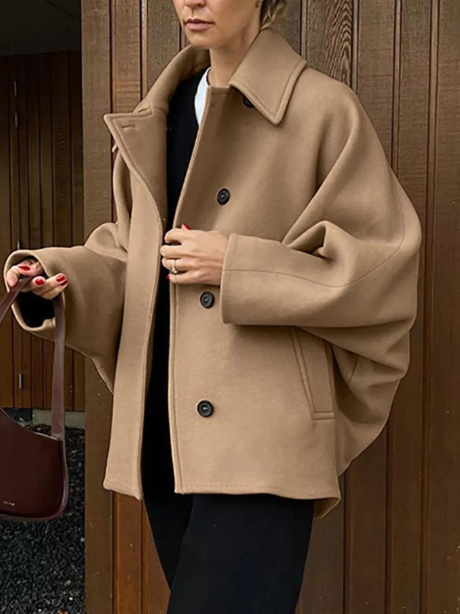 Chic Charm Oversized Lapel Collar Button-Down Coat - WowStore.live