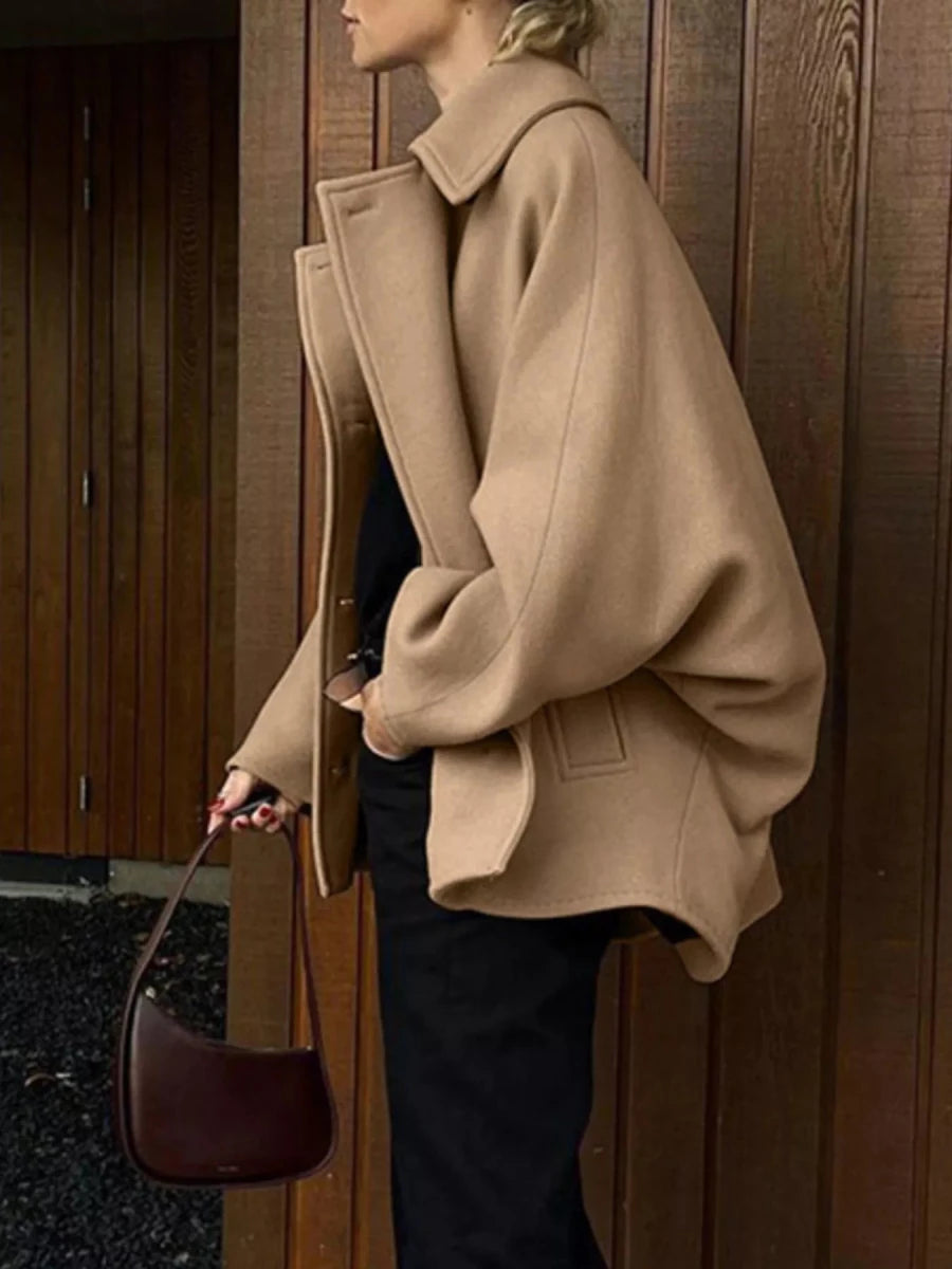 Chic Charm Oversized Lapel Collar Button-Down Coat - WowStore.live