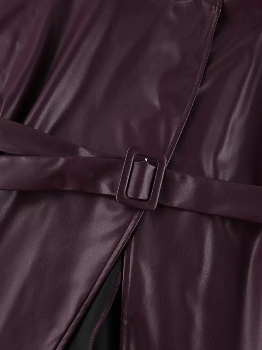 Chic Charm Stand Collar Belted Faux Leather Jacket - WowStore.live
