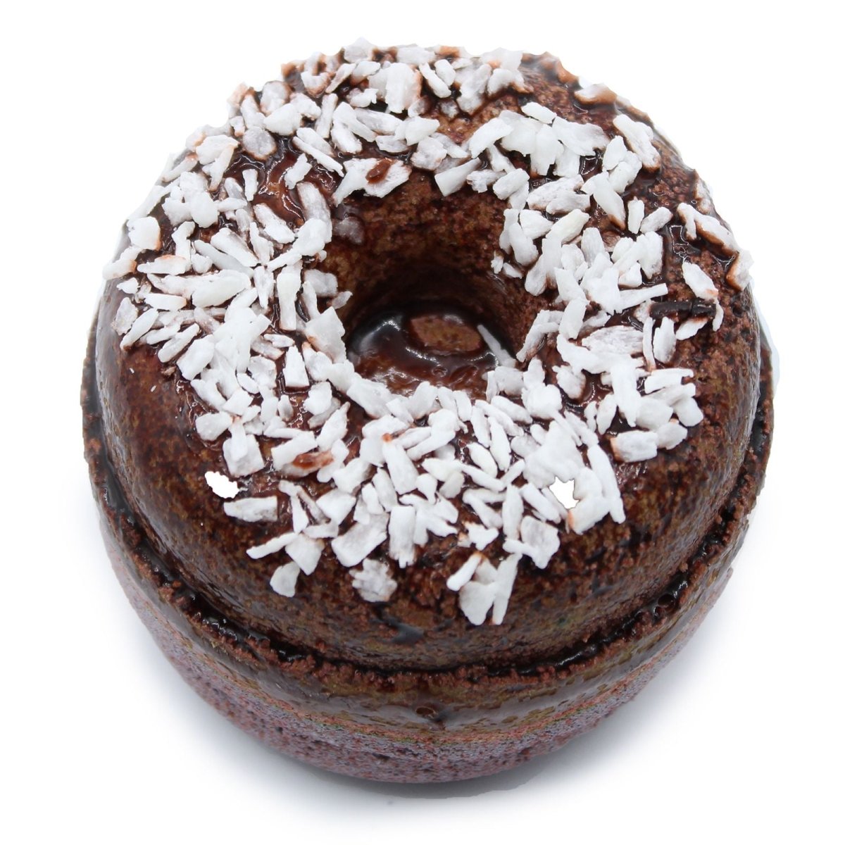 Chocolate & Coconut Bath Donut Fizzers - Donut-shaped bath fizzers with cocoa powder and coconut flakes