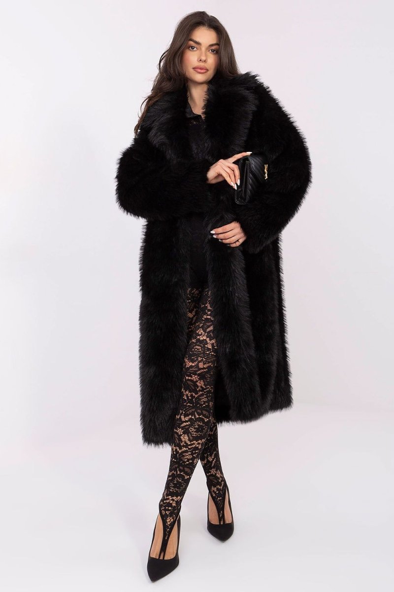 Black faux fur coat for women with plush trim and elegant silhouette – WOW Store winter outerwear