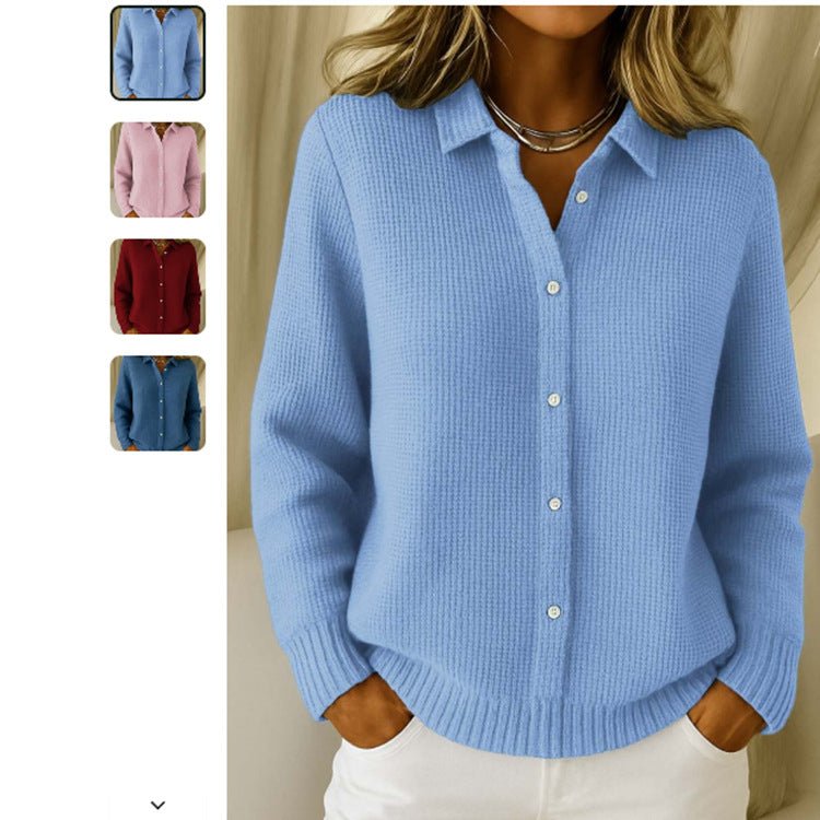 Sky blue collared sweater with loose sleeves and ribbed cuffs