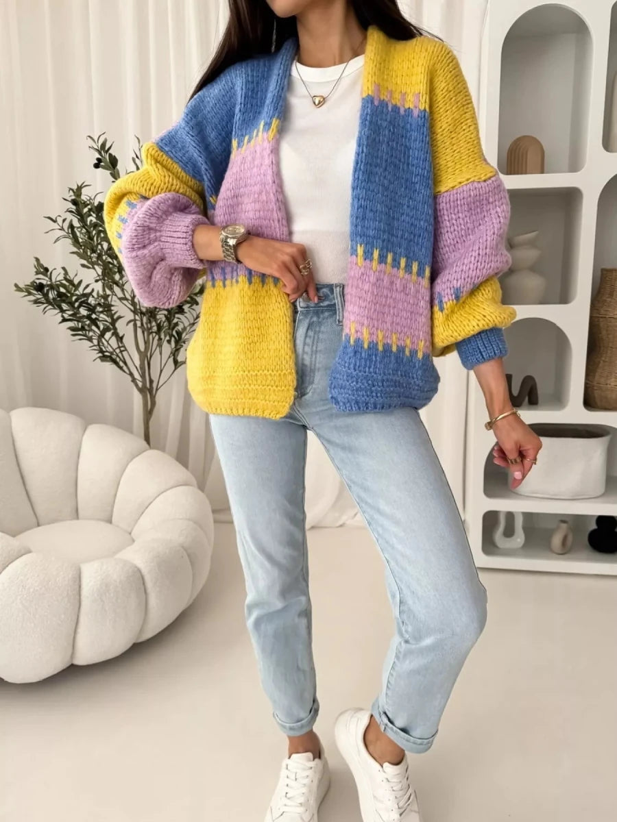 Color Block Open Front Cardigan - Wow Store