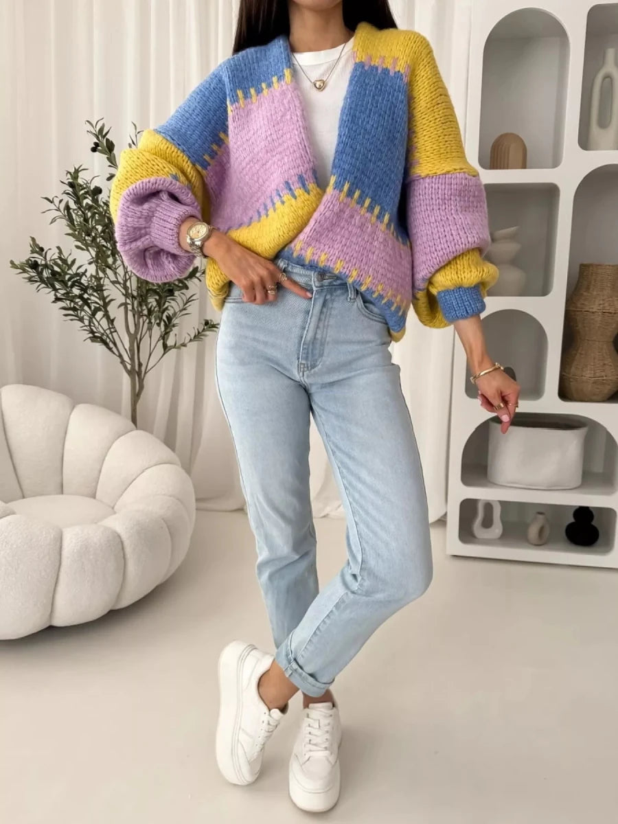Color Block Open Front Cardigan - Wow Store