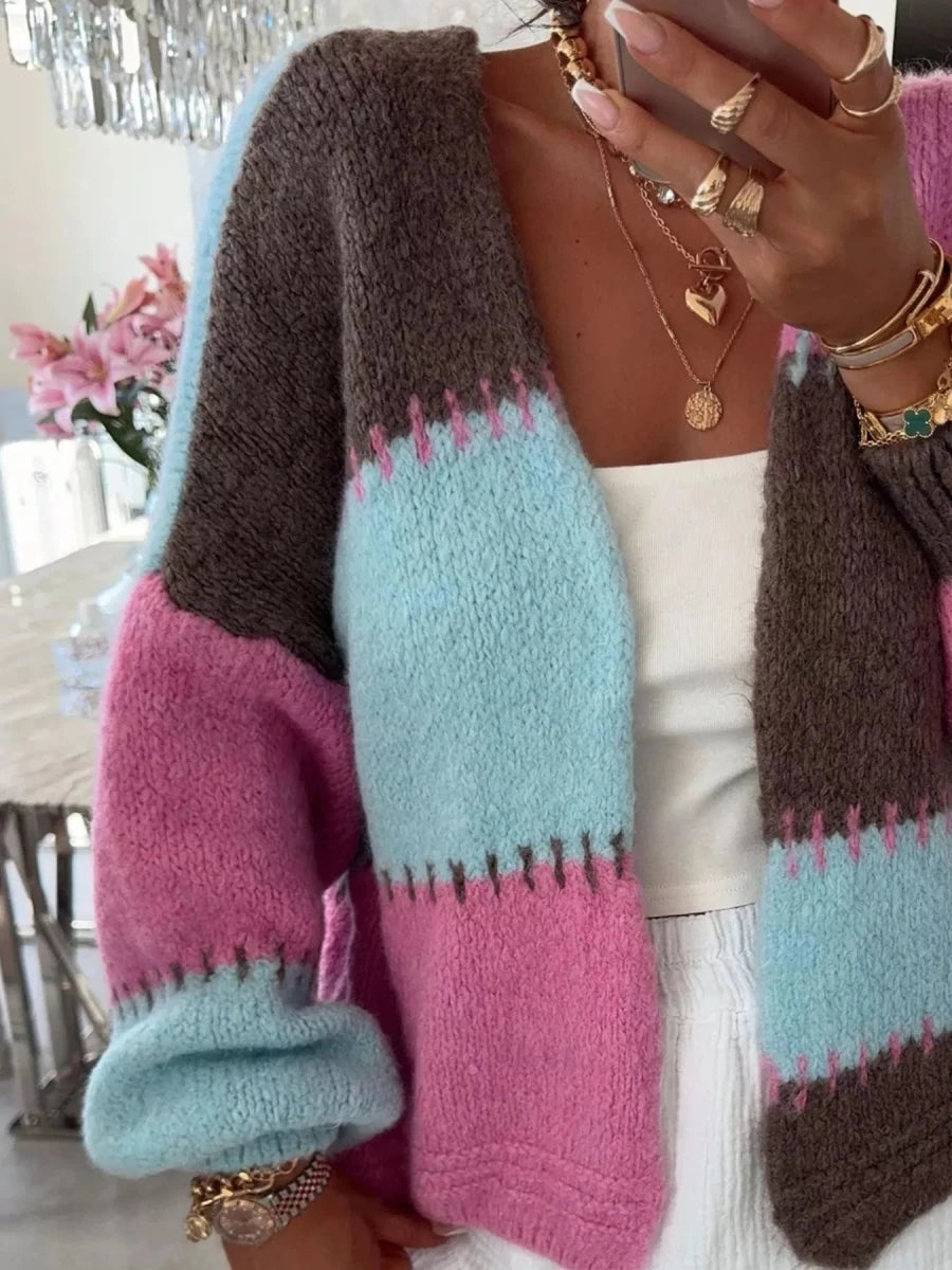 Color Block Open Front Cardigan - Wow Store