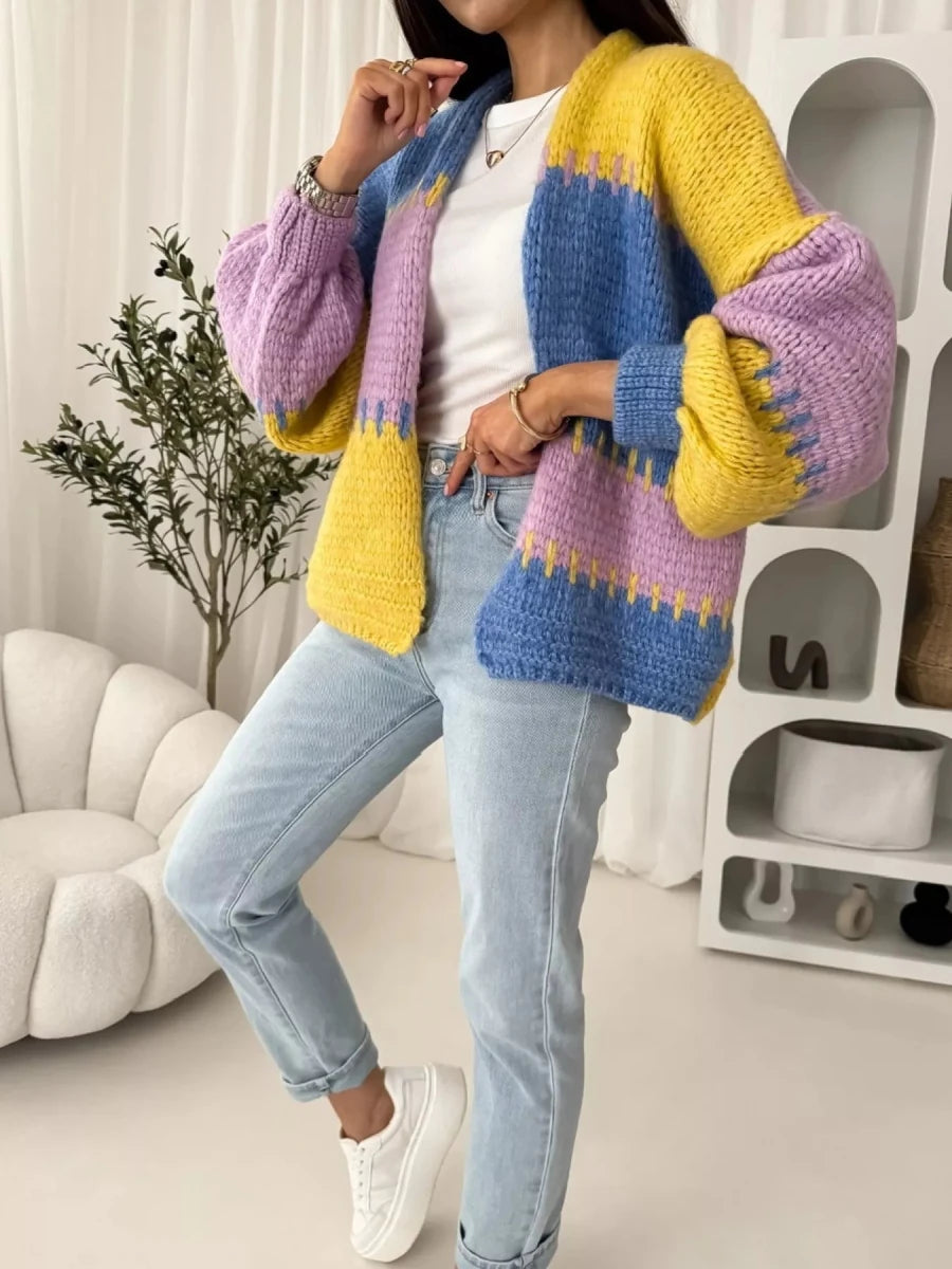 Color Block Open Front Cardigan - Wow Store