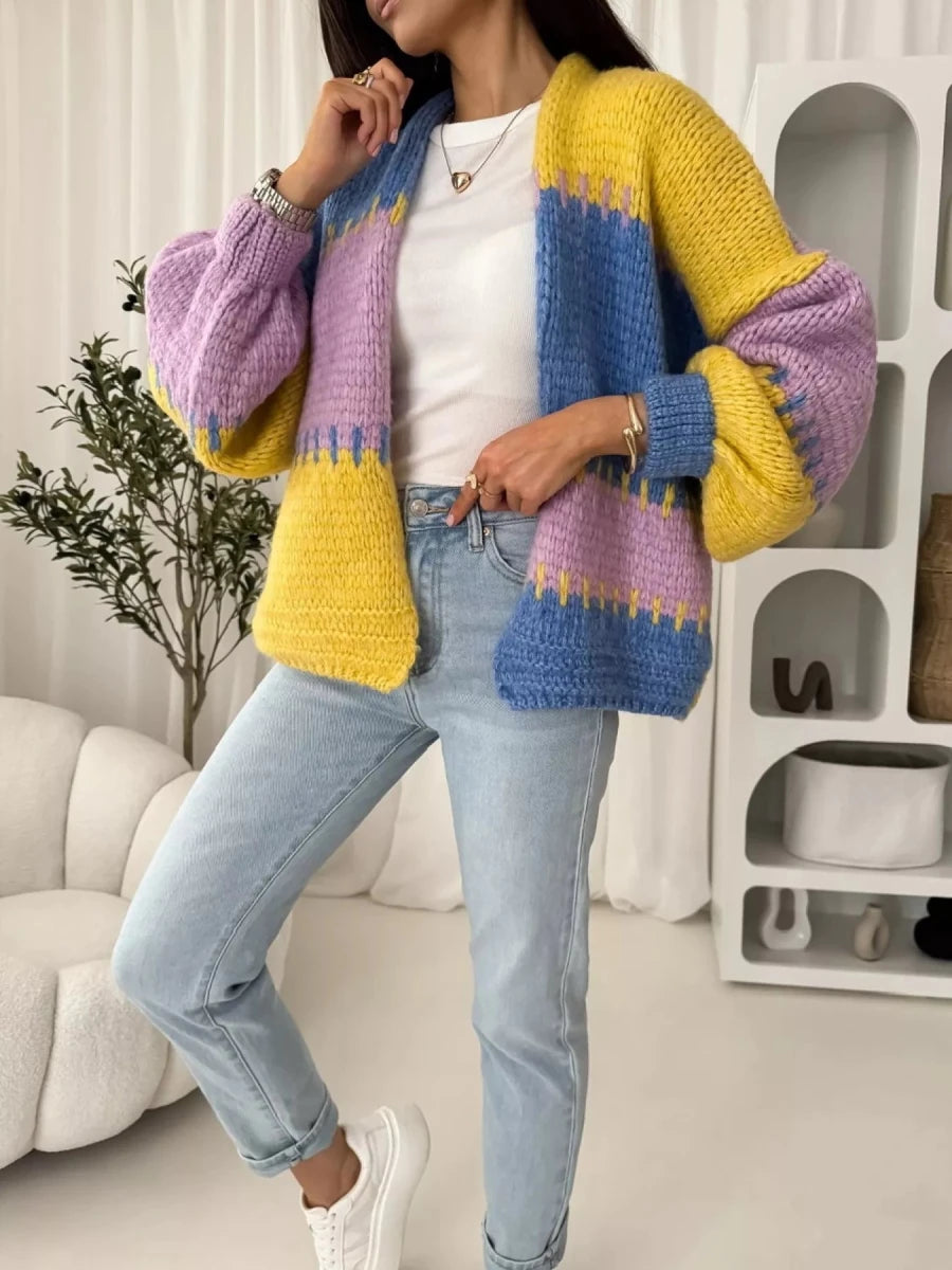 Color Block Open Front Cardigan - Wow Store