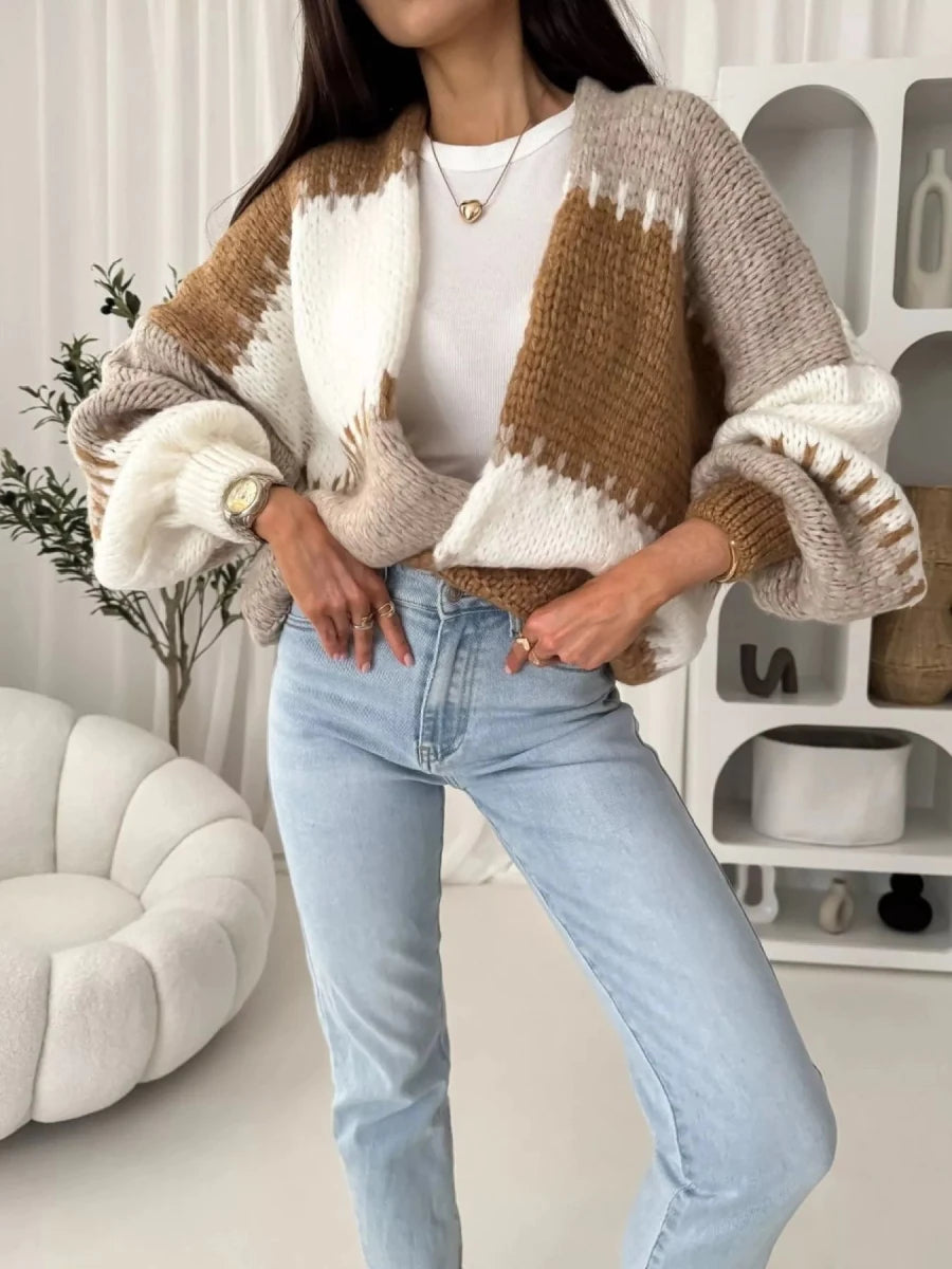 Color Block Open Front Cardigan - Wow Store