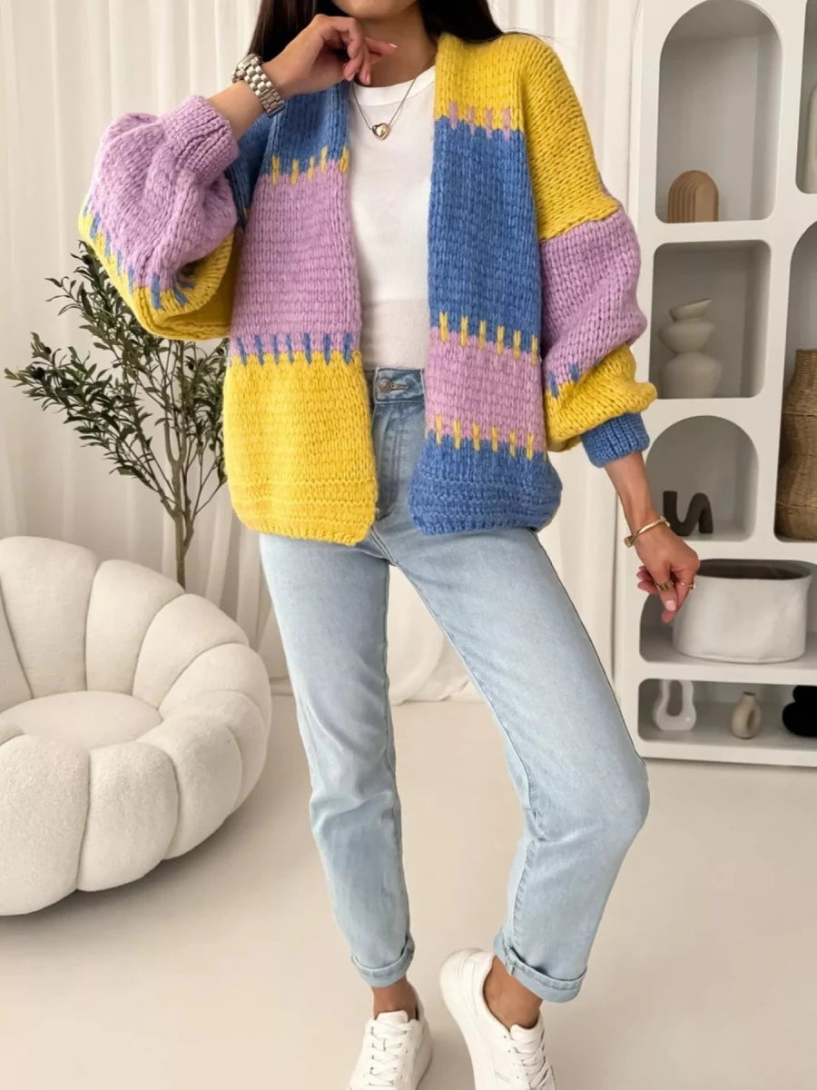 Color Block Open Front Cardigan - Wow Store
