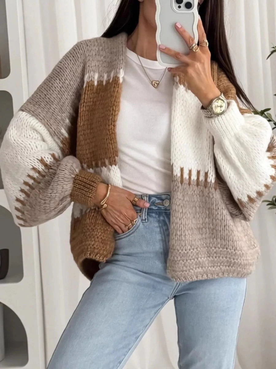 Color Block Open Front Cardigan - Wow Store