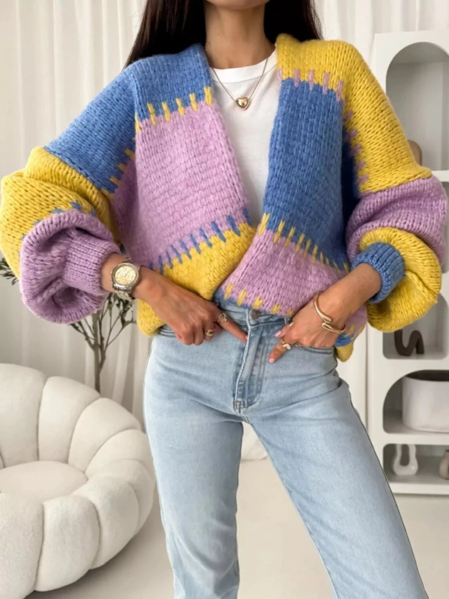 Color Block Open Front Cardigan - Wow Store