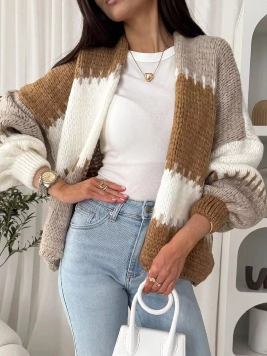 Color Block Open Front Cardigan - Wow Store