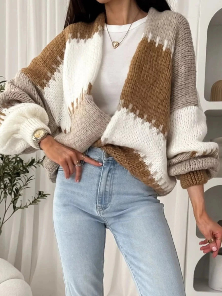 Color Block Open Front Cardigan - Wow Store