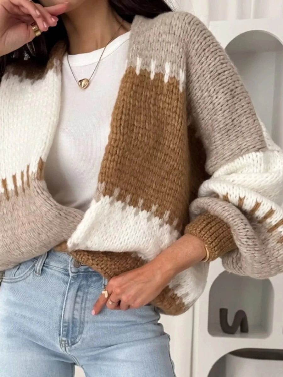 Color Block Open Front Cardigan - Wow Store