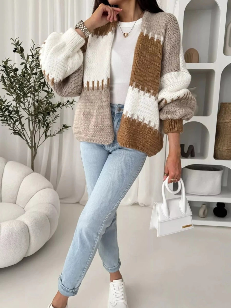Color Block Open Front Cardigan - Wow Store