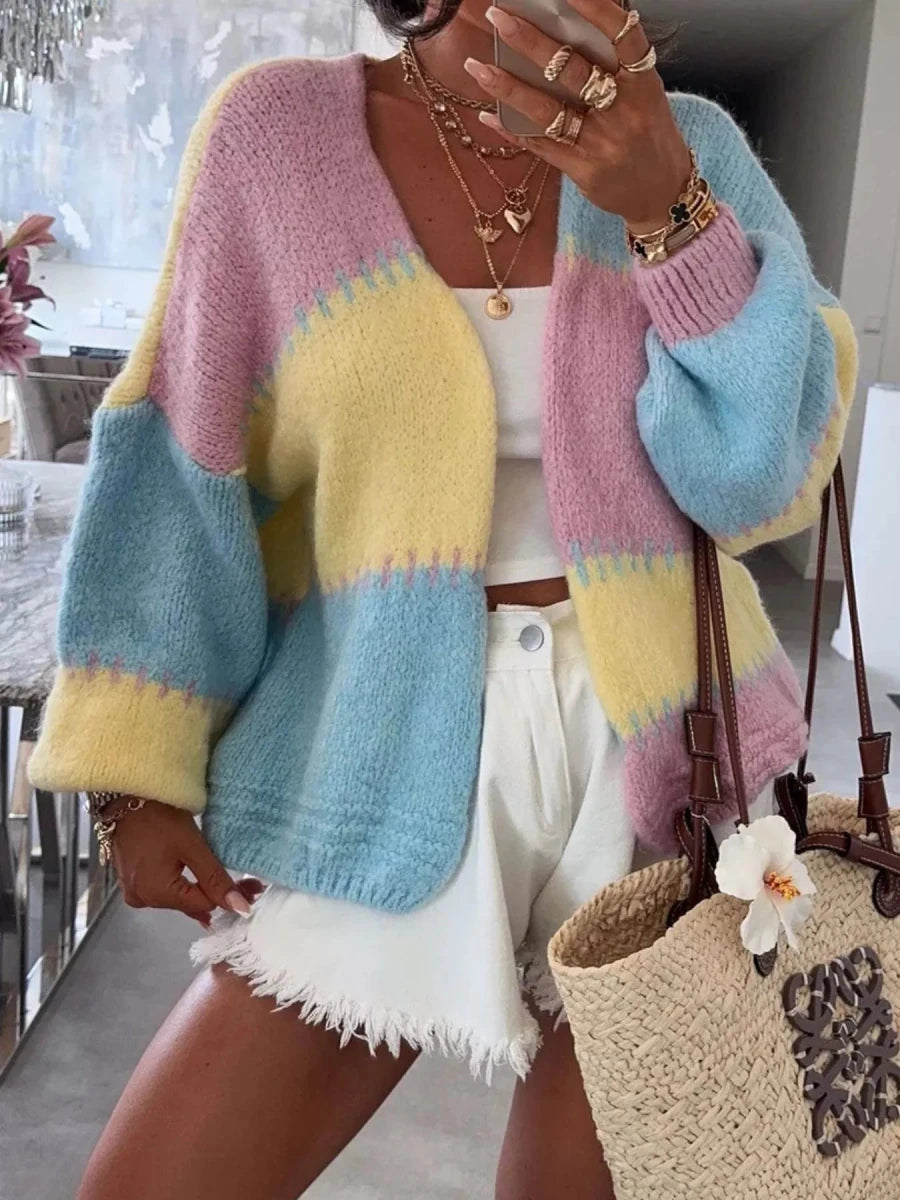 Color Block Open Front Cardigan - Wow Store