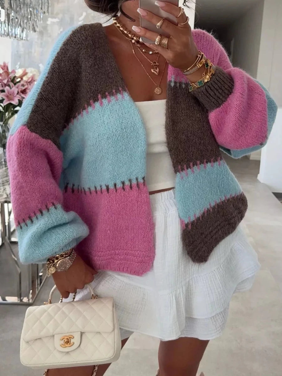 Color Block Open Front Cardigan - Wow Store