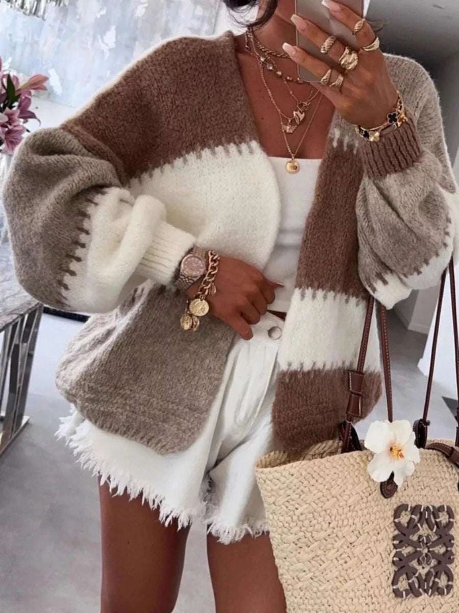 Color Block Open Front Cardigan - Wow Store