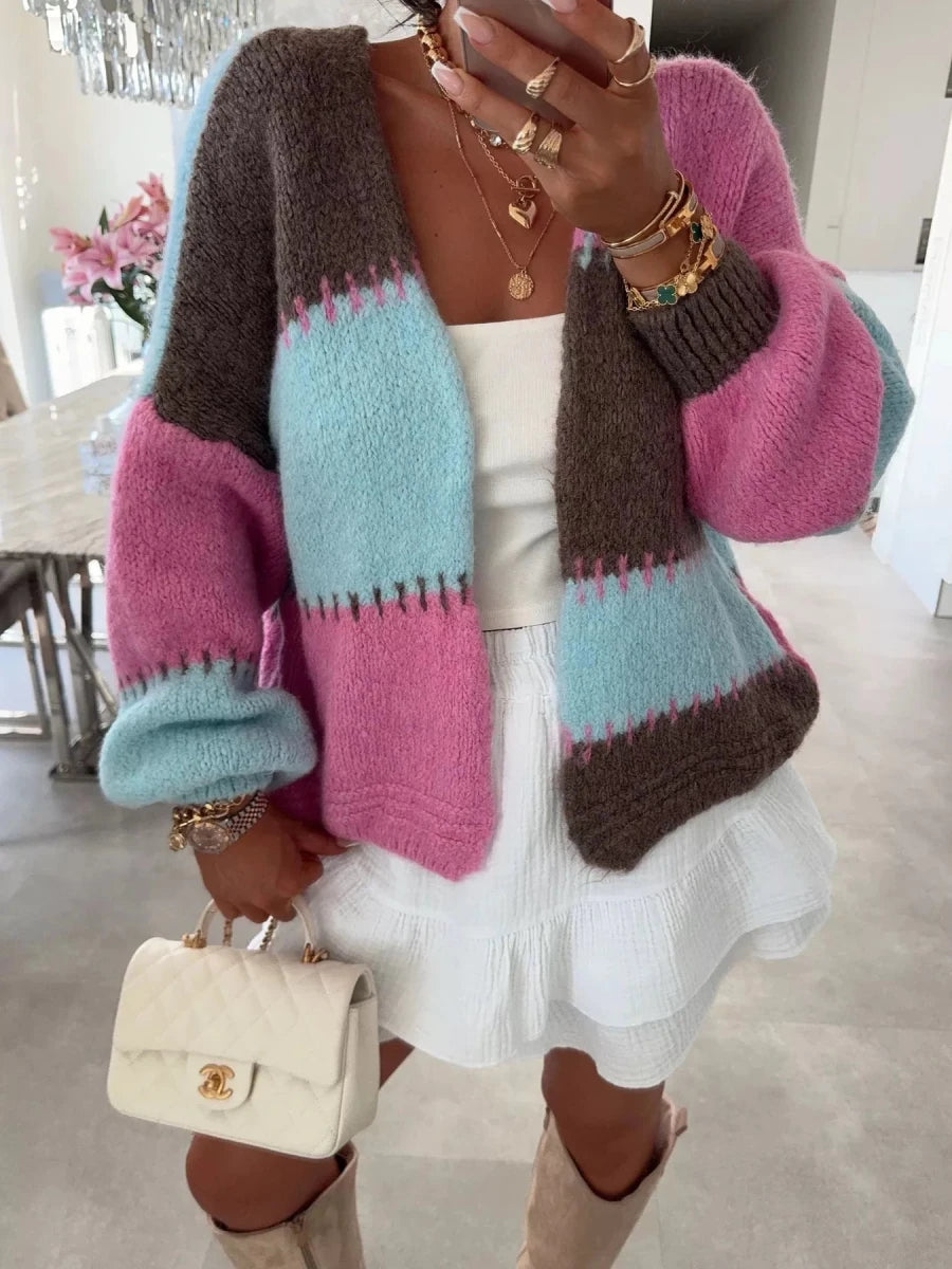 Color Block Open Front Cardigan - Wow Store
