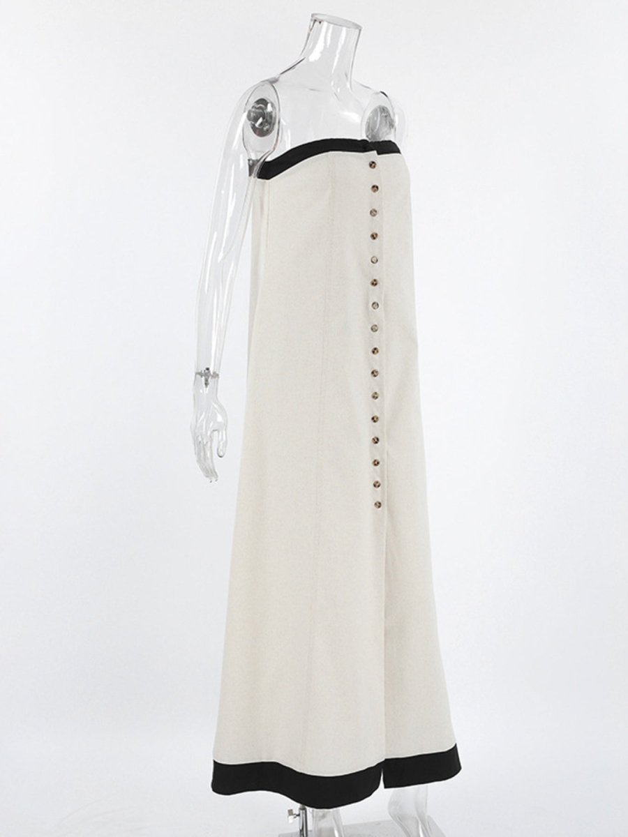 Contrast Trim Button Front Tube Maxi Dress - Wow Store