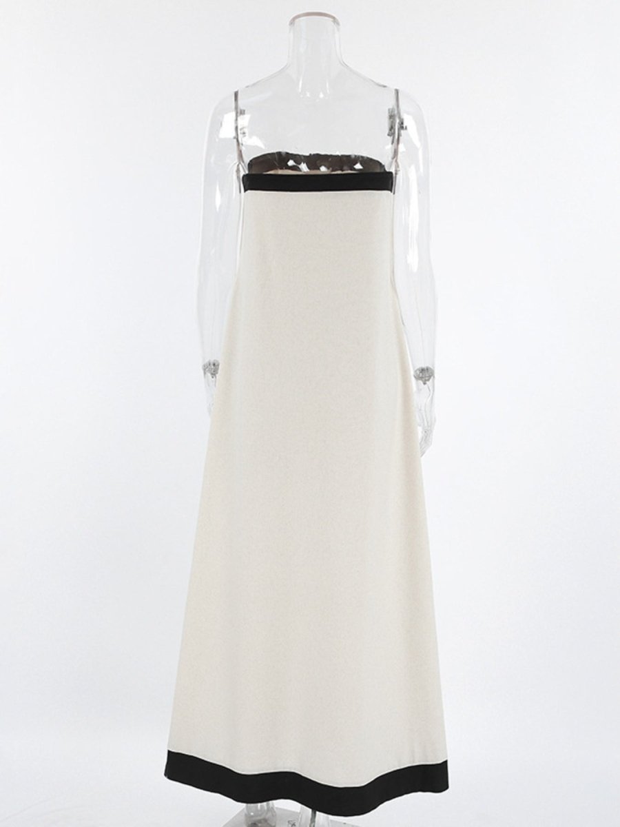 Contrast Trim Button Front Tube Maxi Dress - Wow Store