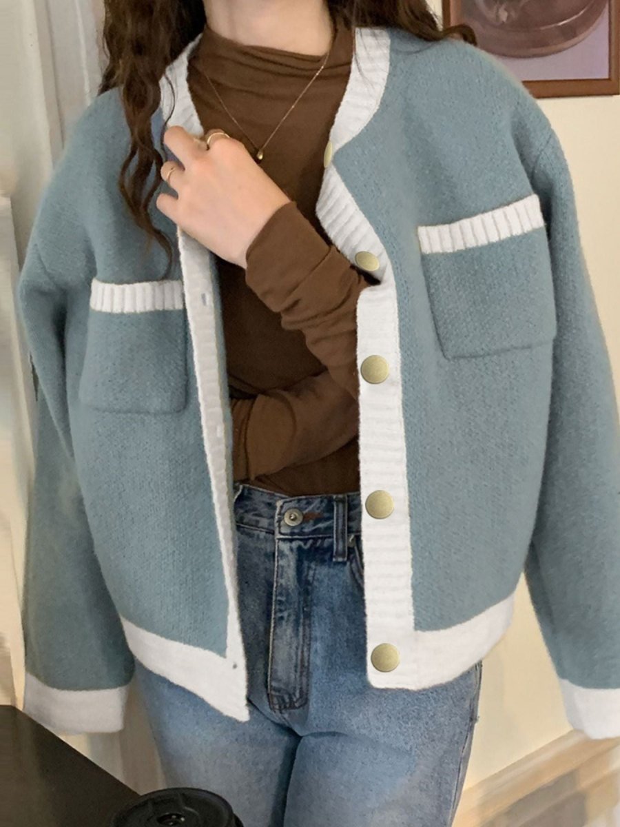 Contrast Trim Button Up Cardigan - Wow Store