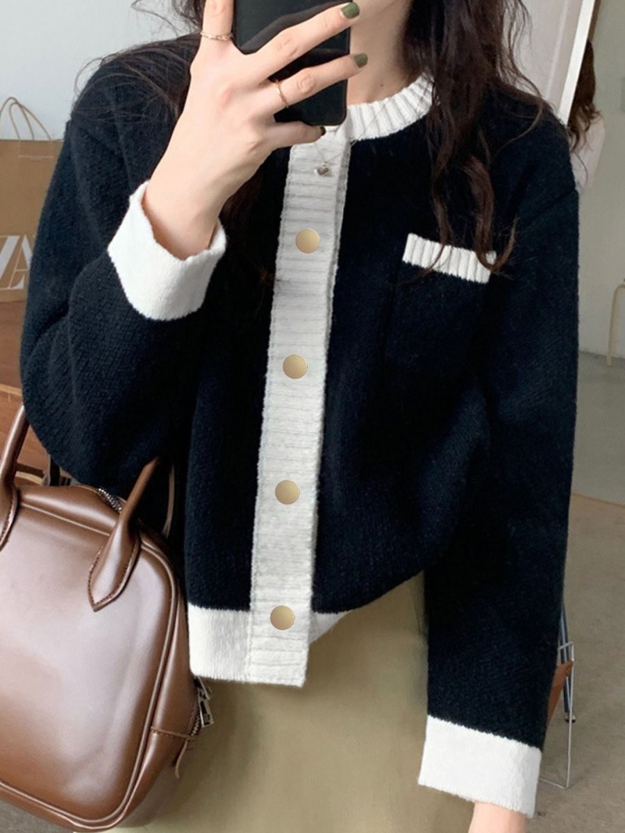 Contrast Trim Button Up Cardigan - Wow Store