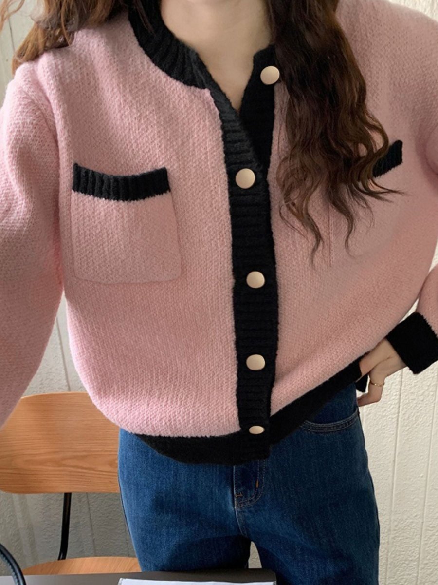 Contrast Trim Button Up Cardigan - Wow Store