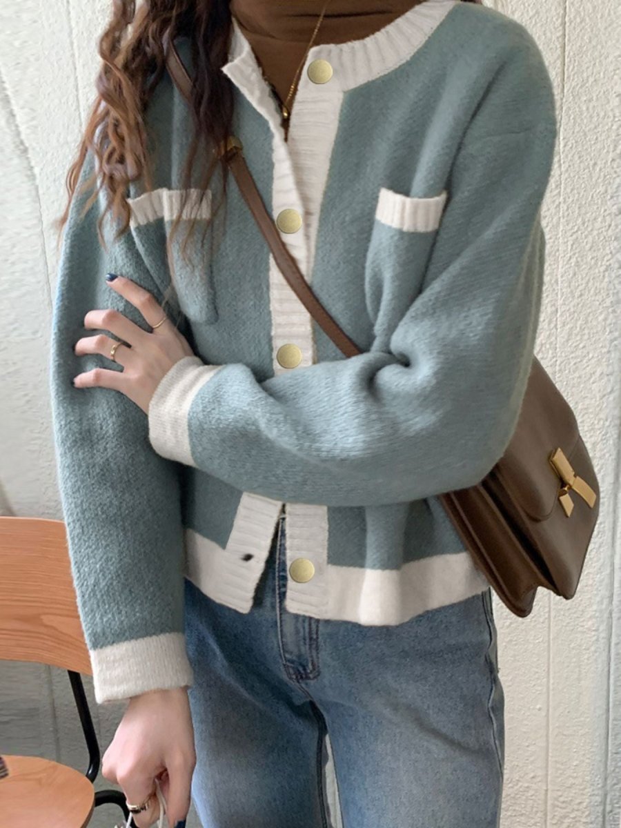 Contrast Trim Button Up Cardigan - Wow Store