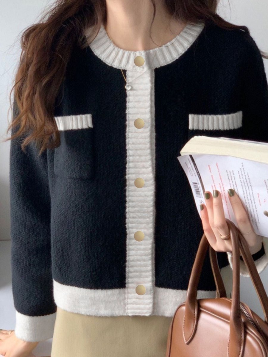 Contrast Trim Button Up Cardigan - Wow Store