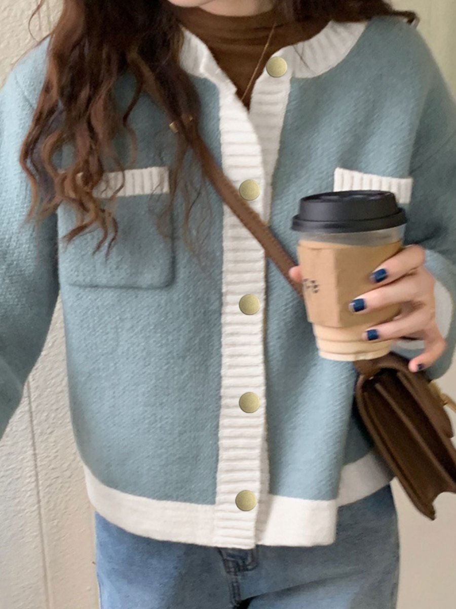 Contrast Trim Button Up Cardigan - Wow Store