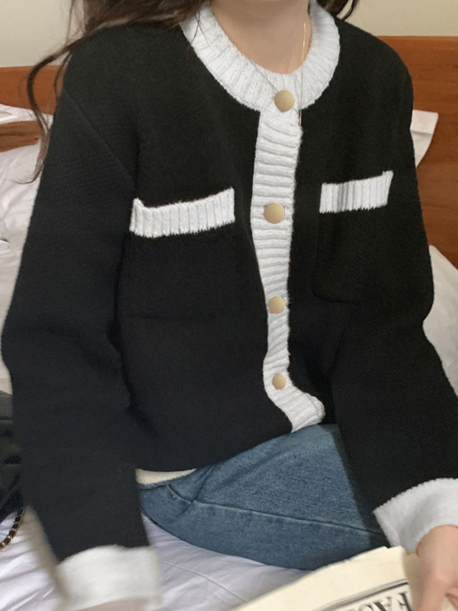 Contrast Trim Button Up Cardigan - Wow Store