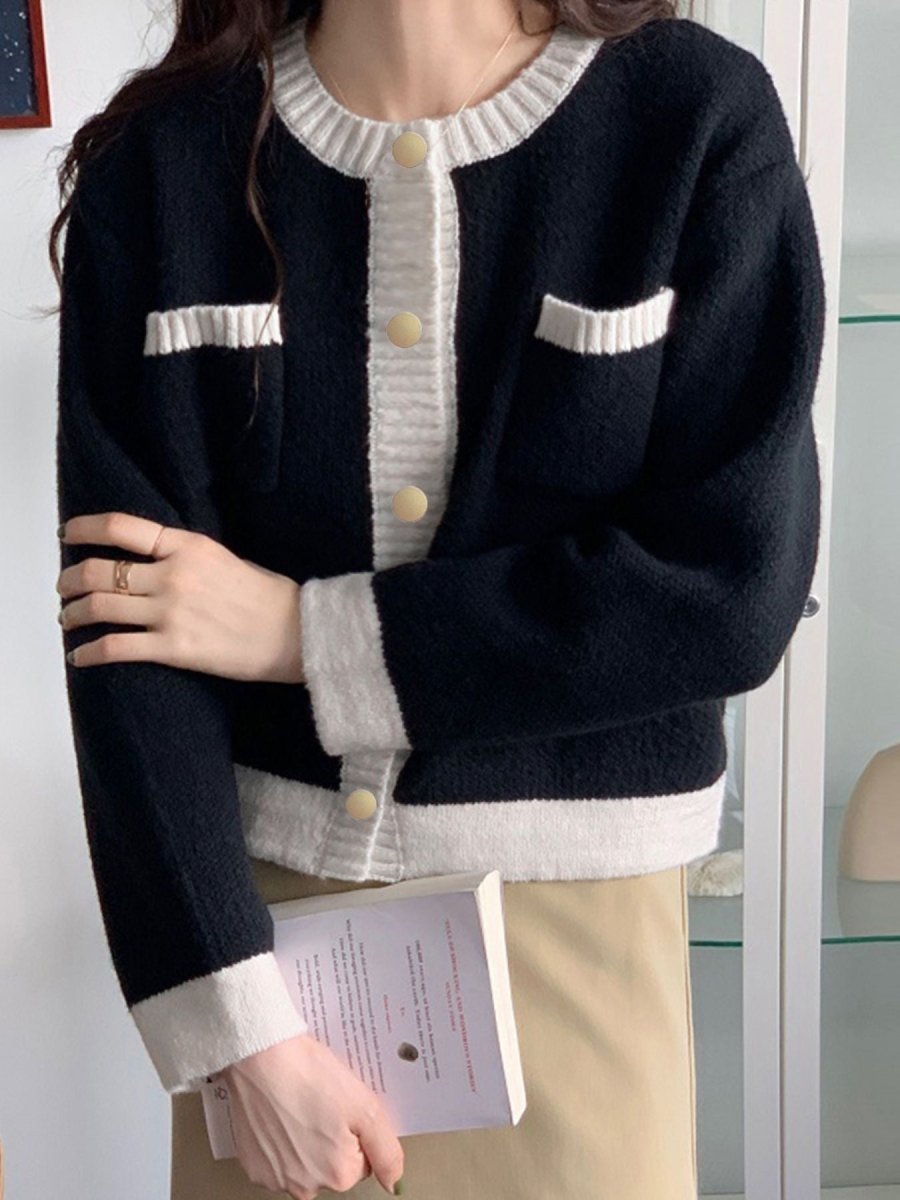 Contrast Trim Button Up Cardigan - Wow Store