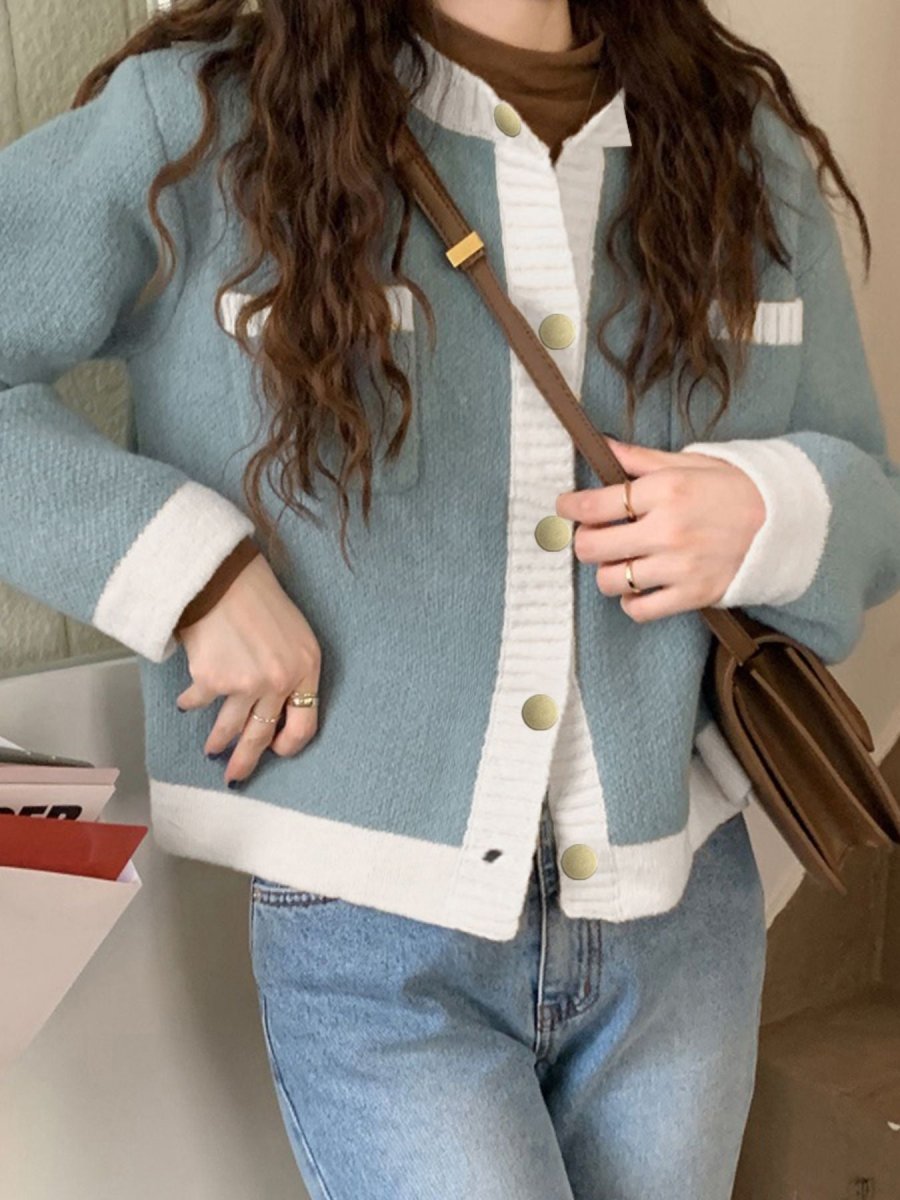 Contrast Trim Button Up Cardigan - Wow Store