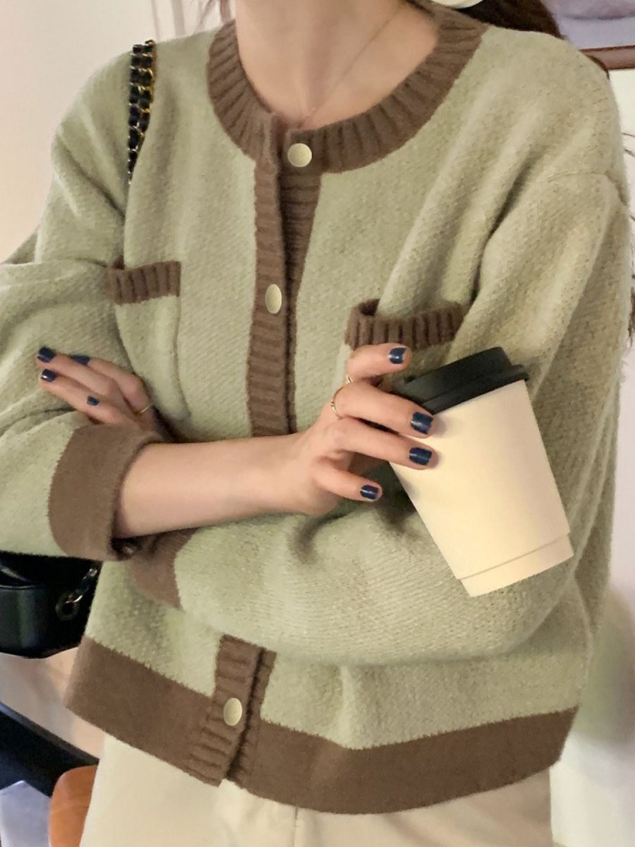 Contrast Trim Button Up Cardigan - Wow Store