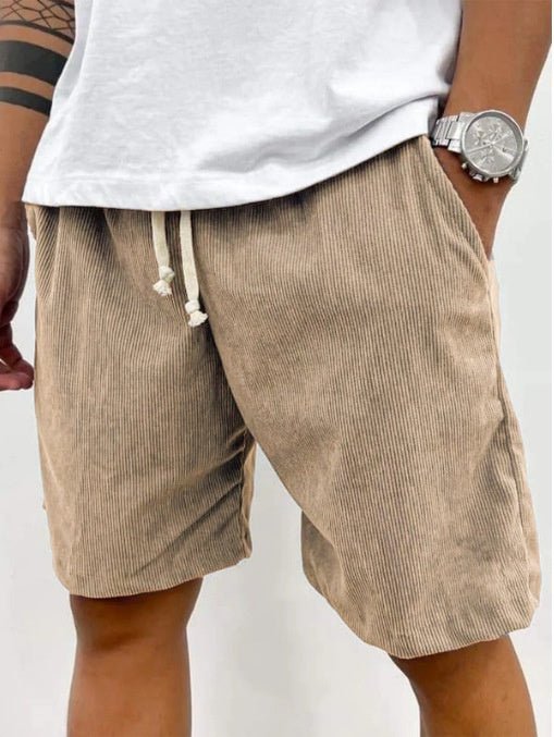 Khaki corduroy shorts with drawstring waist