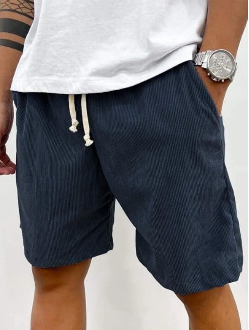 Navy blue corduroy shorts with side pockets