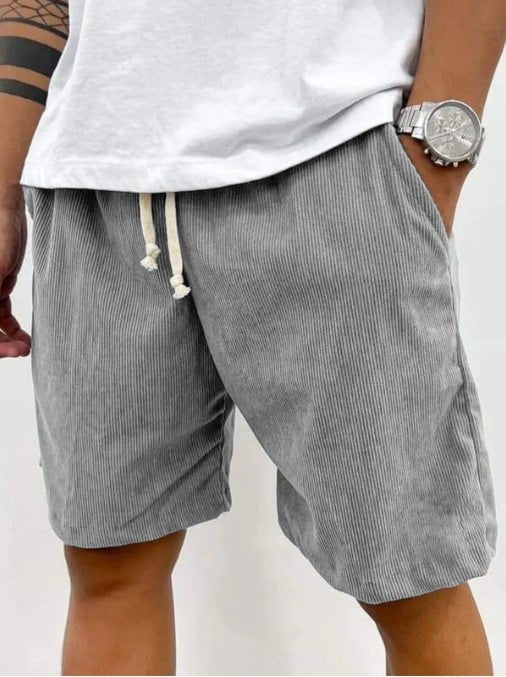 Grey corduroy shorts with fine vertical ribs