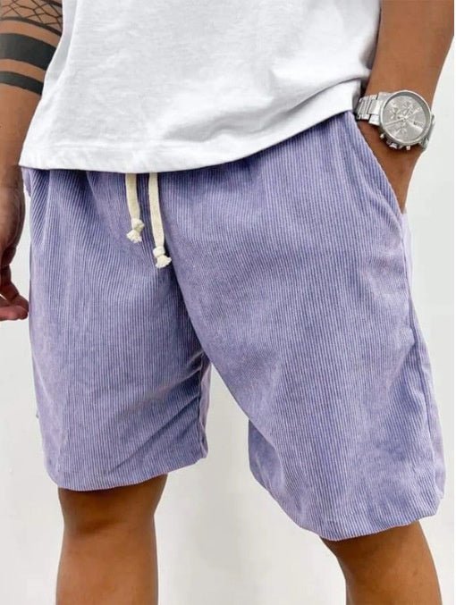 Lilac corduroy shorts ending just above the knee