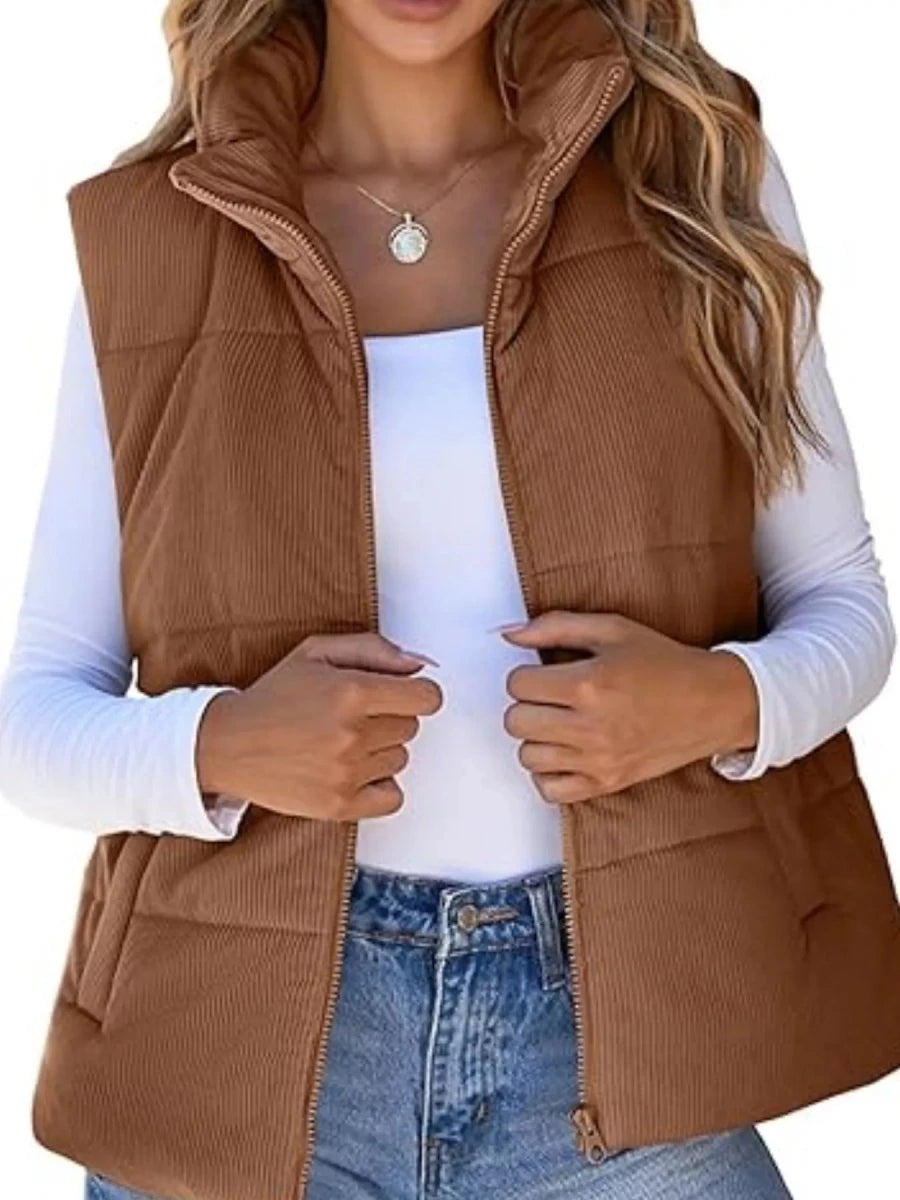 Corduroy Zip Up Vest Coat - Wow Store