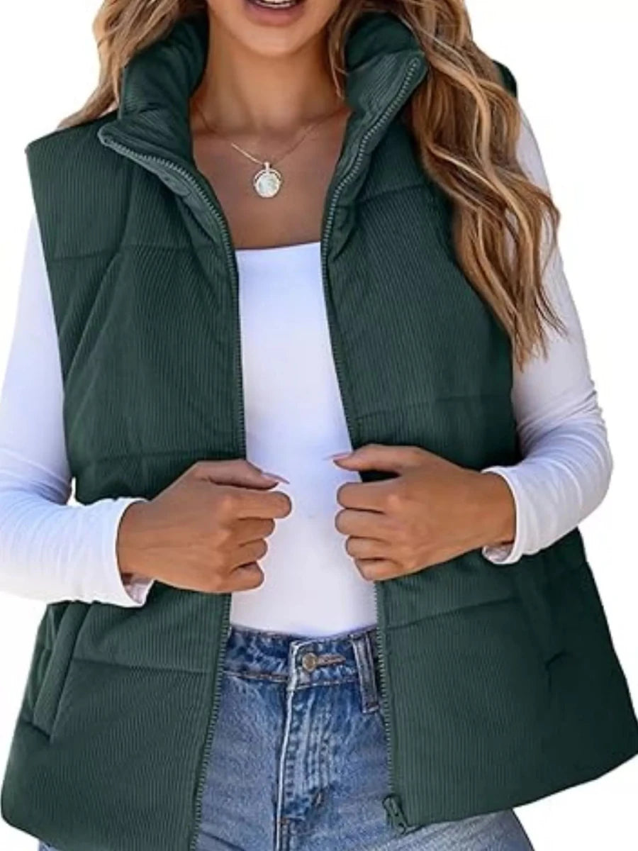 Corduroy Zip Up Vest Coat - Wow Store