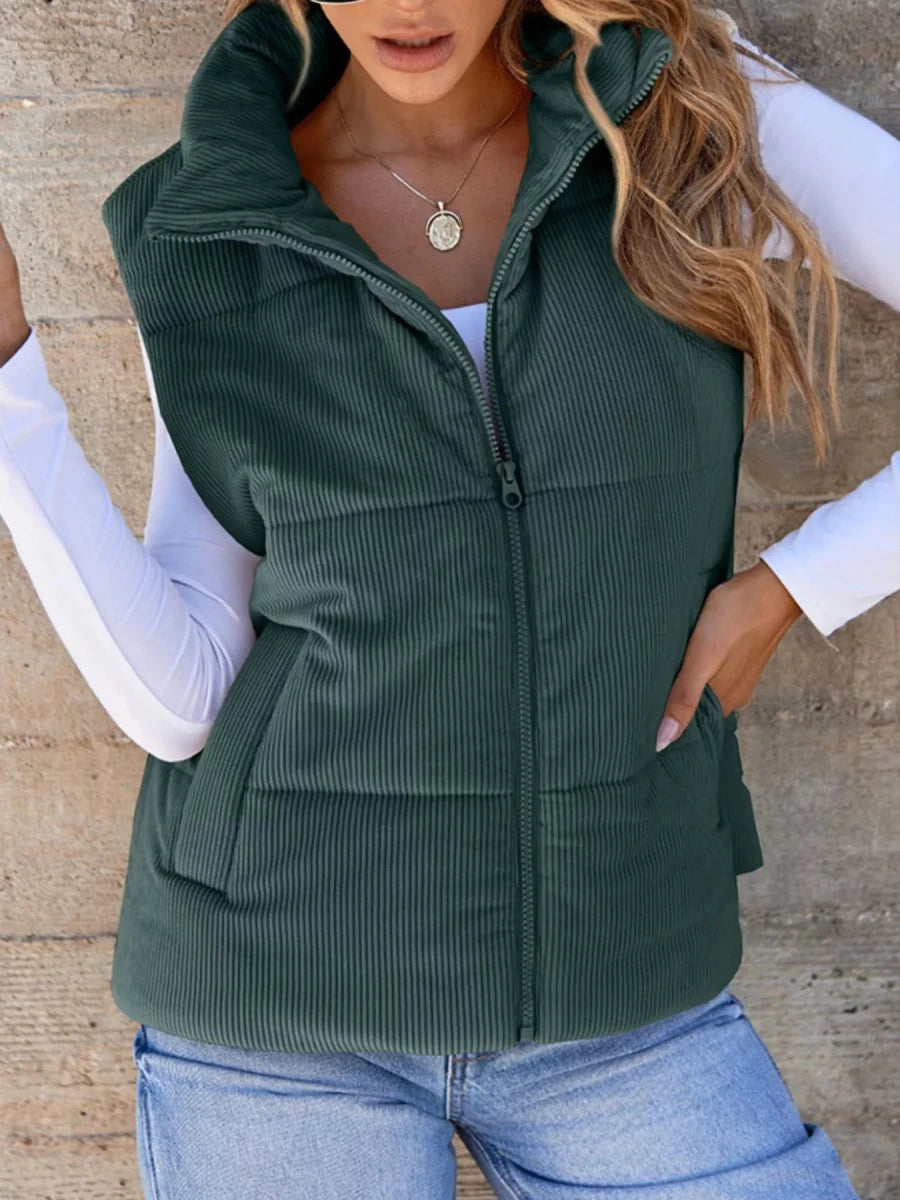 Corduroy Zip Up Vest Coat - Wow Store