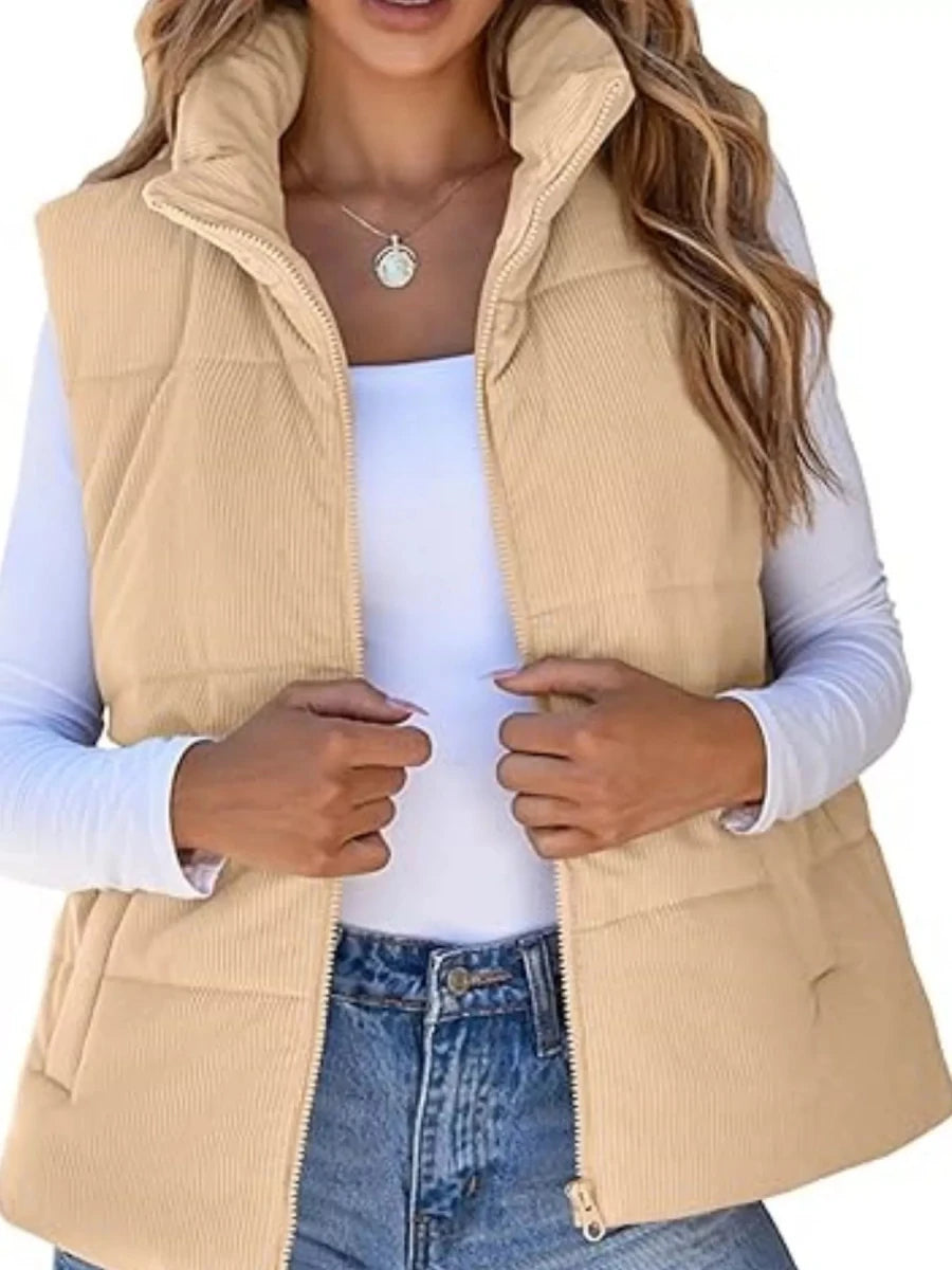 Corduroy Zip Up Vest Coat - Wow Store