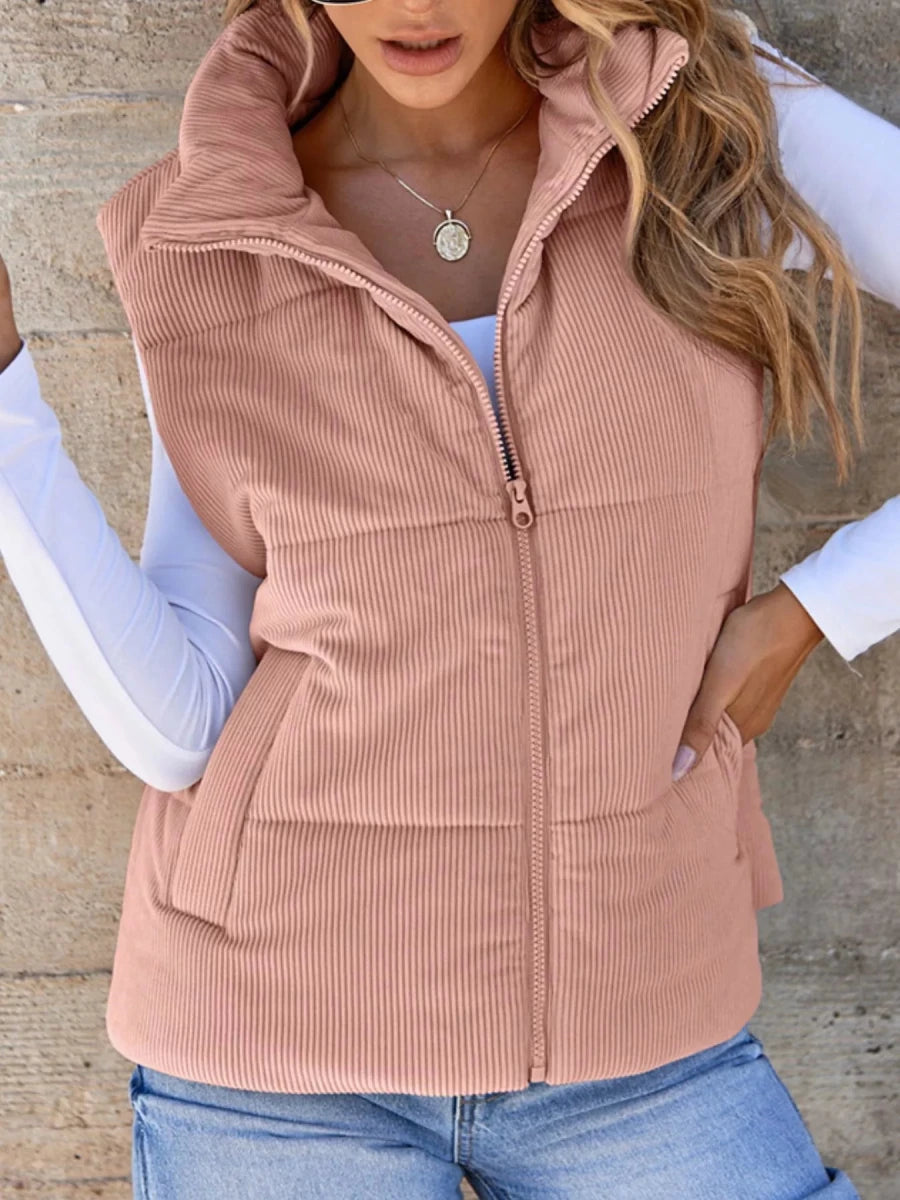 Corduroy Zip Up Vest Coat - Wow Store