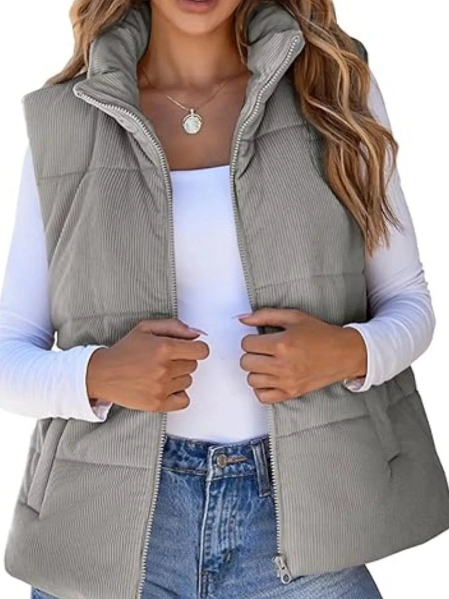 Corduroy Zip Up Vest Coat - Wow Store